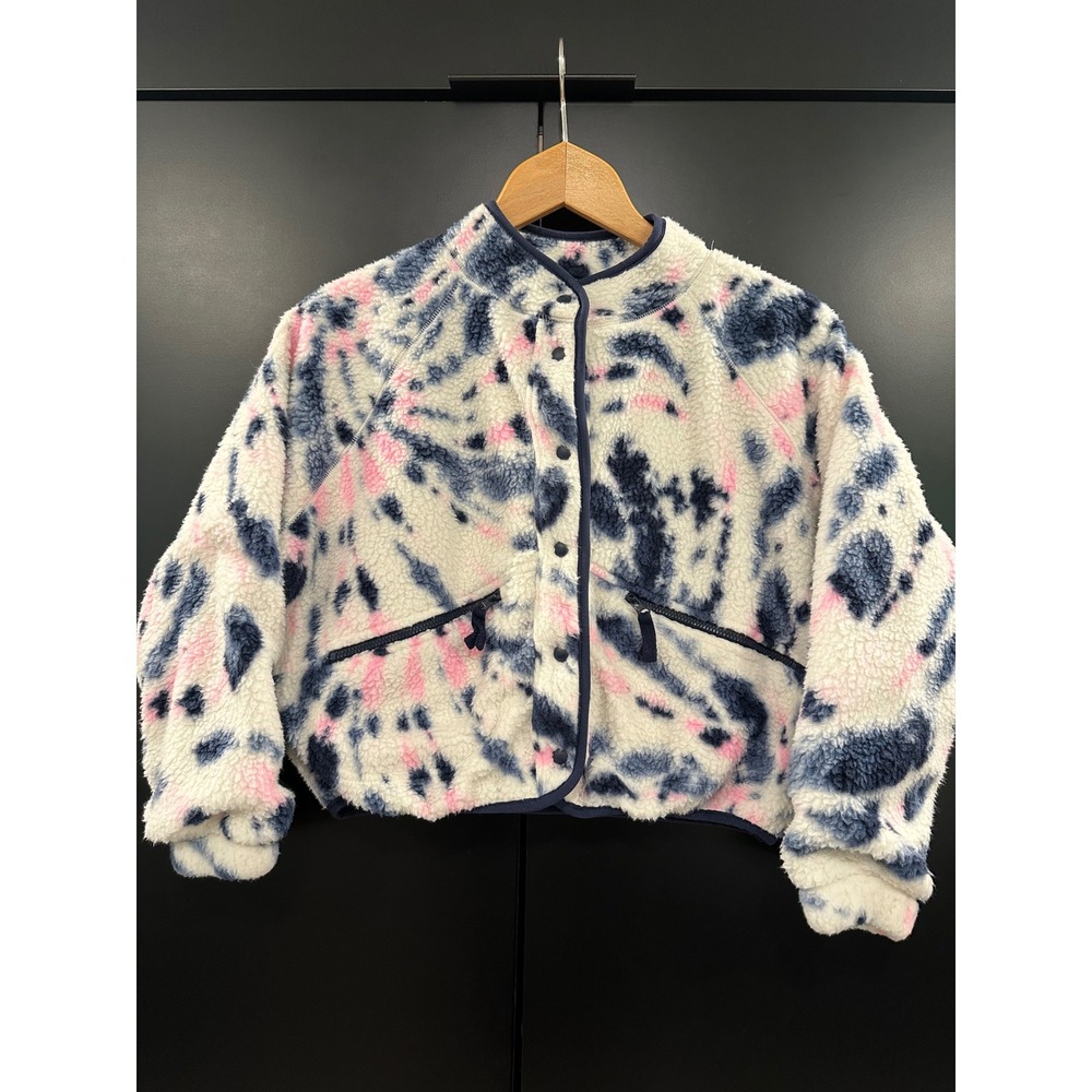 Gap Kids Tie Dye Sherpa Fleece Jacket Navy Pink Size L 10-11y Mock Neck